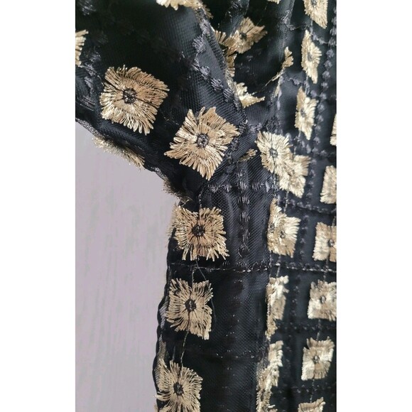 Calvin Klein Size XL Embroidered Sembro Gold Applique Top Blouse Black - Picture 4 of 10